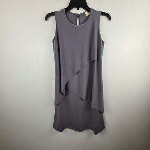 Love Story Gray Layered Tiered Sleeveless High Low Dress Medium Womens Raw Hem
